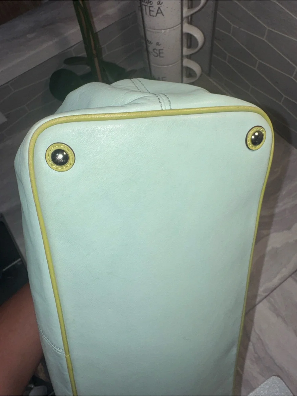 RARE EUC Coach KISS LOCK Two Tone Palette Green Leather with Lime Trim  PRETTY